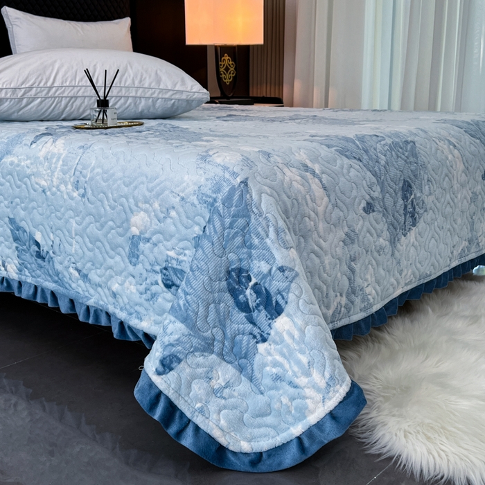 91家纺网 家纺一手货源 找家纺 有品 2025年牛奶绒花边5D跑量款夹棉床盖 国雅