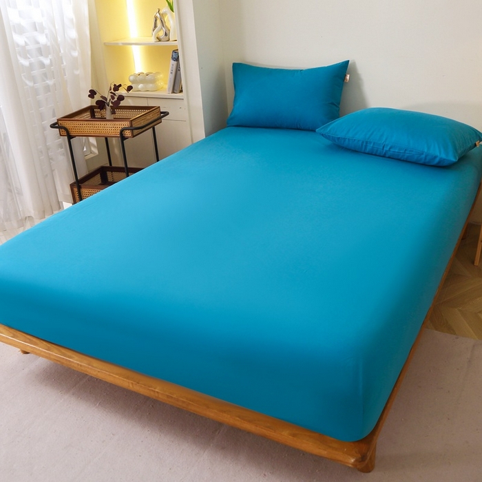 91家纺网 家纺一手货源 找家纺 晶缦家纺 2024新款全棉13376纯色喷气全棉磨毛单品床笠 暖芸馨-云山蓝