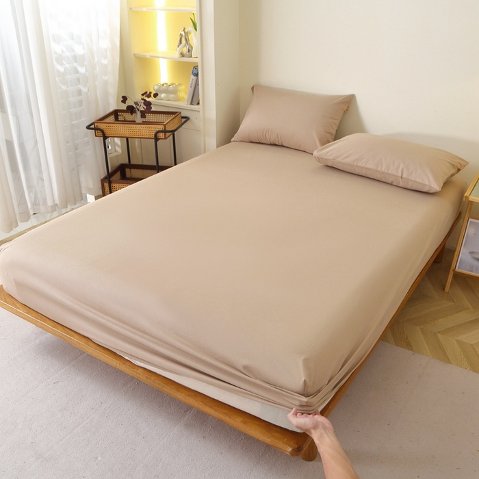 91家纺网 家纺一手货源 找家纺 晶缦家纺 2024新款全棉13376纯色喷气全棉磨毛单品床笠 暖芸馨-鹿角棕