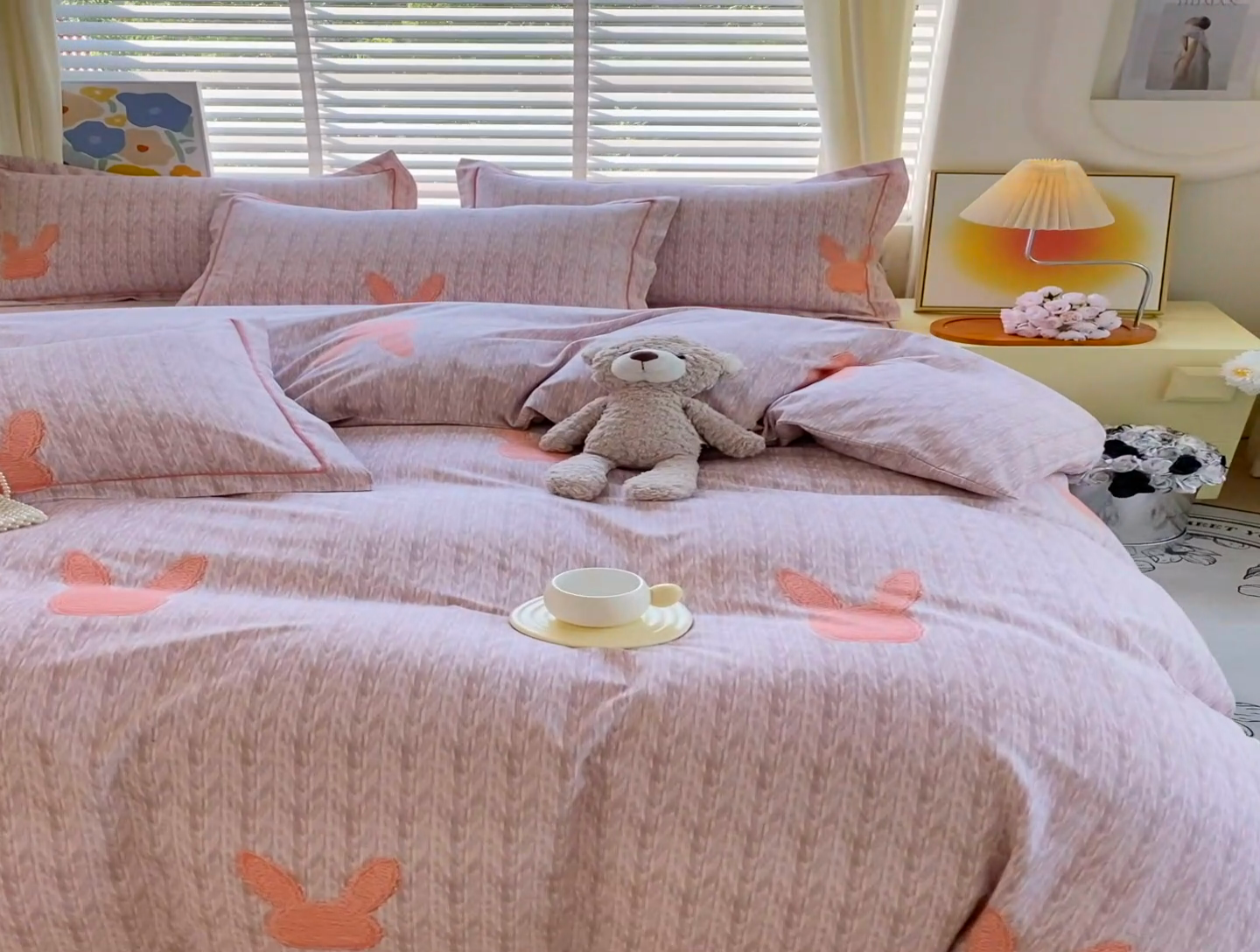 91家纺网 家纺一手货源 找家纺 威布斯 2025新款加厚纯棉全棉磨毛三件套四件套 兔斯基