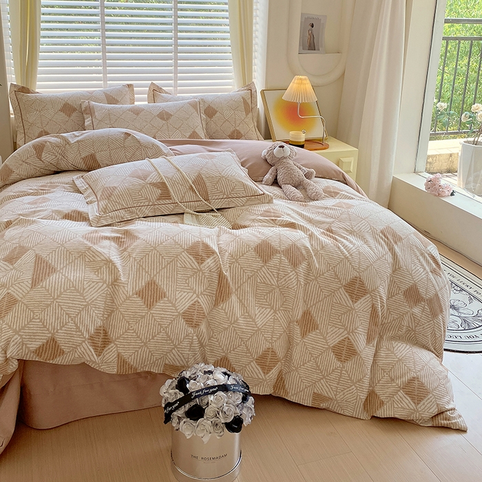 91家纺网 家纺一手货源 找家纺 威布斯 2025新款加厚纯棉全棉磨毛三件套四件套 街角咖啡-棕