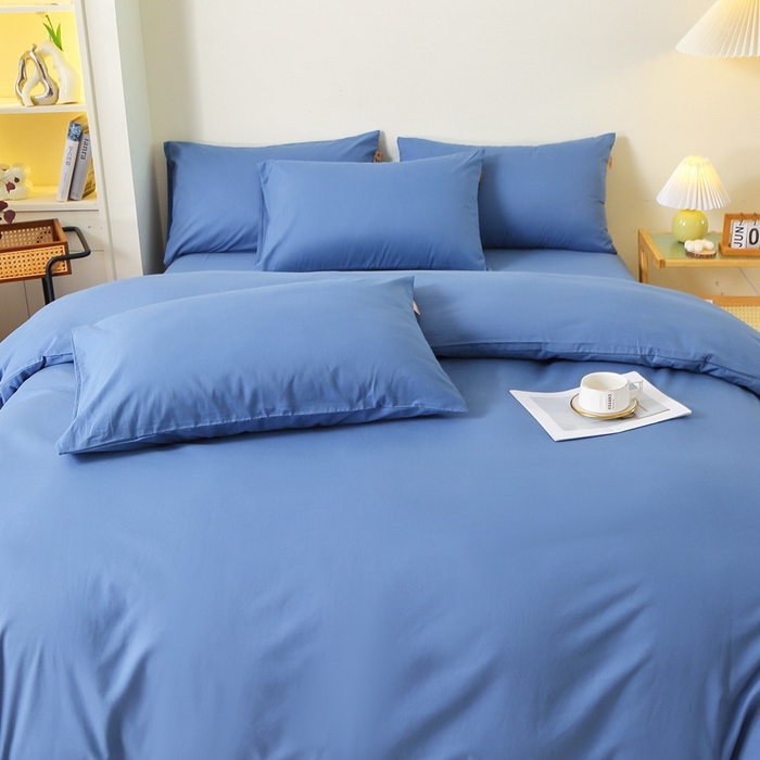 91家纺网 家纺一手货源 找家纺 晶缦家纺 2024新款全棉13376纯色喷气全棉磨毛四件套 暖芸馨-靛青蓝