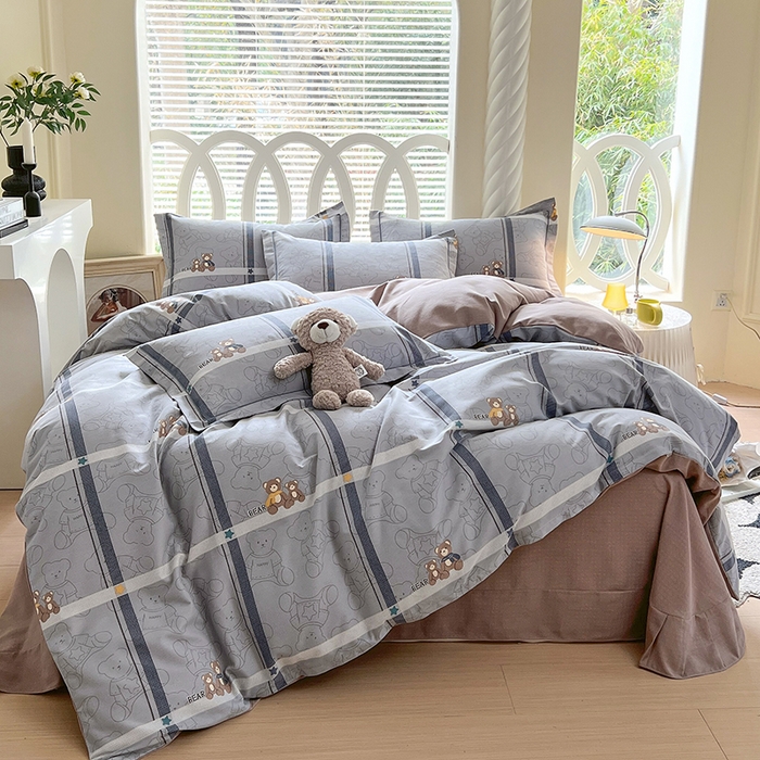 91家纺网 家纺一手货源 找家纺 威布斯 2025新款加厚纯棉全棉磨毛三件套四件套 绅士熊-灰