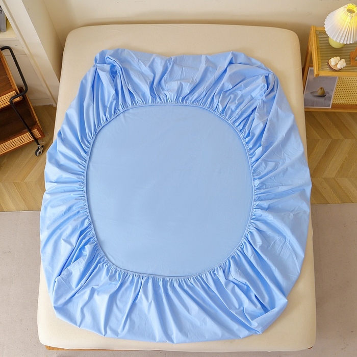 91家纺网 家纺一手货源 找家纺 晶缦家纺 2024新款全棉13376纯色喷气全棉磨毛单品床笠 暖芸馨-淡天兰