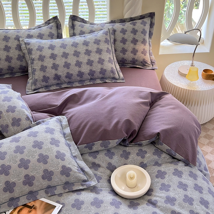 91家纺网 家纺一手货源 找家纺 威布斯 2025新款加厚纯棉全棉磨毛三件套四件套 四叶草