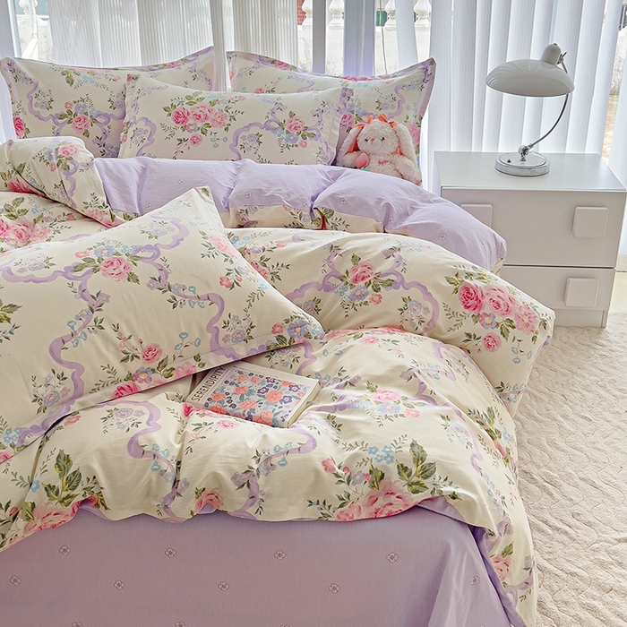 91家纺网 家纺一手货源 找家纺 暖芯优选 204新款直播爆款全棉-ins印花系列四件套纯棉三件套床单床笠 清欢