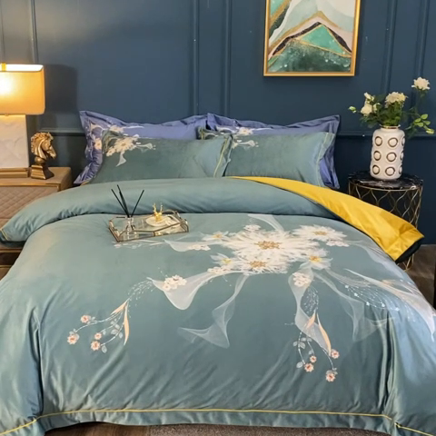 91家纺网 家纺一手货源 找家纺 梵克保罗 2024秋冬新款有氧臻棉绒数码印花9斤四件套（控价+100） 菲欧娜-绿