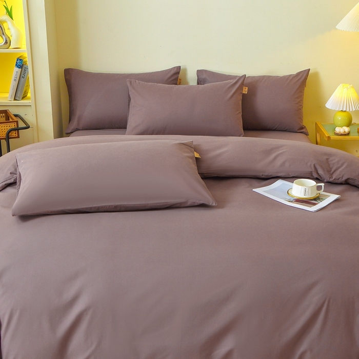 91家纺网 家纺一手货源 找家纺 晶缦家纺 2024新款全棉13376纯色喷气全棉磨毛四件套 暖芸馨-深松棕