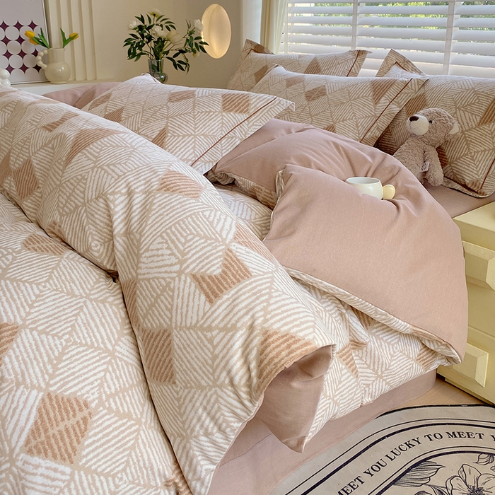 91家纺网 家纺一手货源 找家纺 威布斯 2025新款加厚纯棉全棉磨毛三件套四件套 街角咖啡-棕