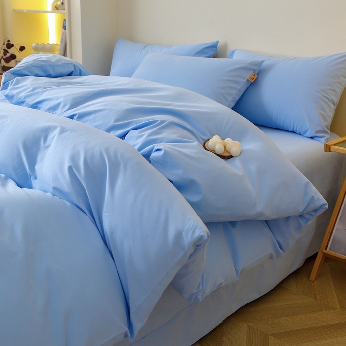 91家纺网 家纺一手货源 找家纺 晶缦家纺 2024新款全棉13376纯色喷气全棉磨毛四件套 暖芸馨-淡天兰