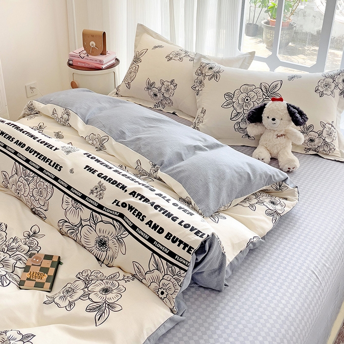 91家纺网 家纺一手货源 找家纺 暖芯优选 204新款直播爆款全棉-ins印花系列四件套纯棉三件套床单床笠 安曼