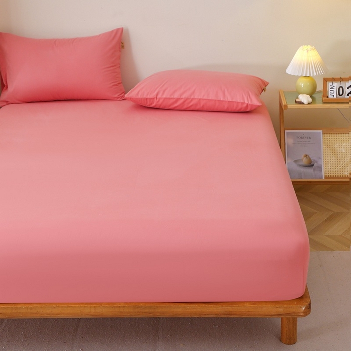 91家纺网 家纺一手货源 找家纺 晶缦家纺 2024新款全棉13376纯色喷气全棉磨毛单品床笠 暖芸馨-蕊红玉