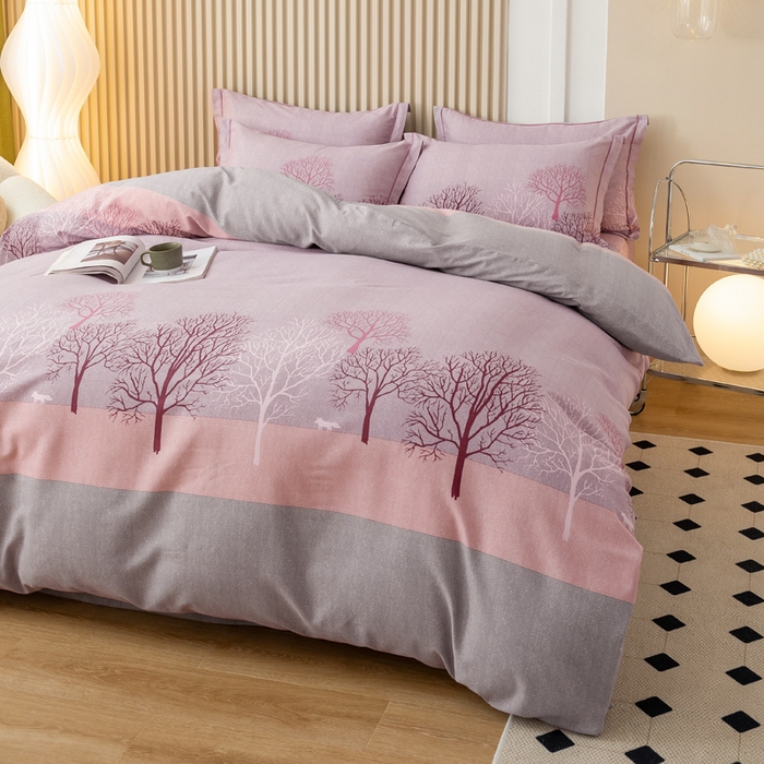 91家纺网 家纺一手货源 找家纺 威布斯 2025新款加厚纯棉全棉磨毛三件套四件套 丛林秘影-紫