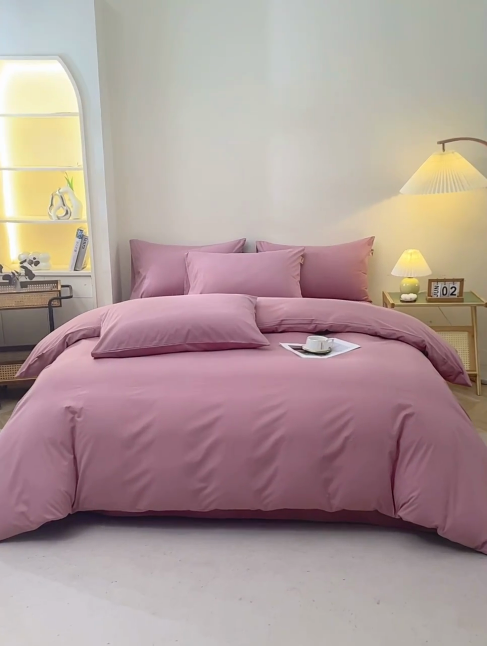 91家纺网 家纺一手货源 找家纺 晶缦家纺 2024新款全棉13376纯色喷气全棉磨毛四件套 暖芸馨-山黎豆红