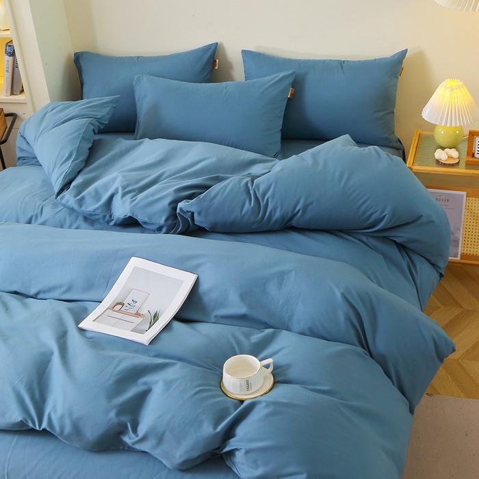 91家纺网 家纺一手货源 找家纺 晶缦家纺 2024新款全棉13376纯色喷气全棉磨毛四件套 暖芸馨-蝶翅蓝