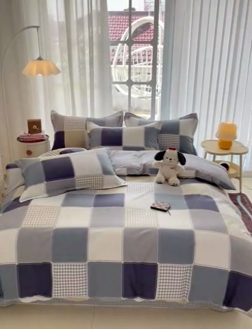 91家纺网 家纺一手货源 找家纺 暖芯优选 204新款直播爆款全棉-ins印花系列四件套纯棉三件套床单床笠 小方阵