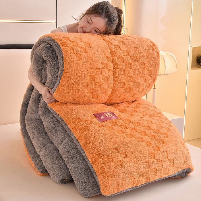 91家纺网 家纺一手货源 找家纺 2025全新塔芙绒冬被加厚牛奶绒羊羔绒被子被芯 暖绒橙