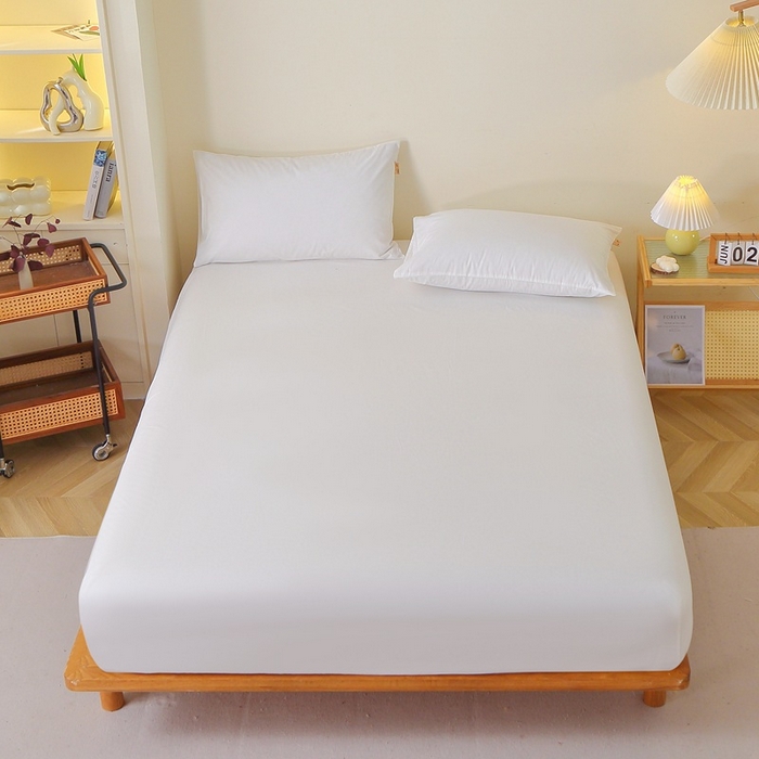 91家纺网 家纺一手货源 找家纺 晶缦家纺 2024新款全棉13376纯色喷气全棉磨毛单品床笠 暖芸馨-本白色