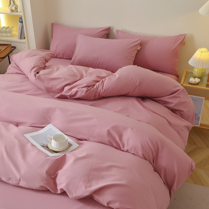 91家纺网 家纺一手货源 找家纺 晶缦家纺 2024新款全棉13376纯色喷气全棉磨毛四件套 暖芸馨-山黎豆红