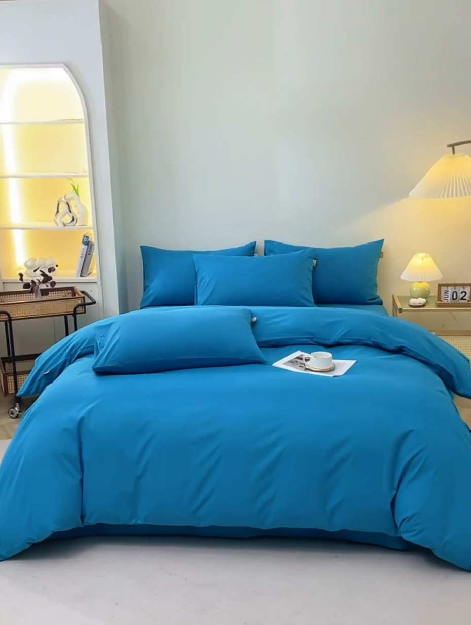 91家纺网 家纺一手货源 找家纺 晶缦家纺 2024新款全棉13376纯色喷气全棉磨毛四件套 暖芸馨-云山蓝