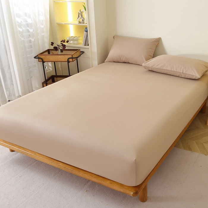 91家纺网 家纺一手货源 找家纺 晶缦家纺 2024新款全棉13376纯色喷气全棉磨毛单品床笠 暖芸馨-鹿角棕