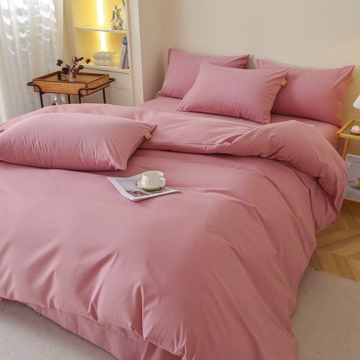 91家纺网 家纺一手货源 找家纺 晶缦家纺 2024新款全棉13376纯色喷气全棉磨毛四件套 暖芸馨-山黎豆红