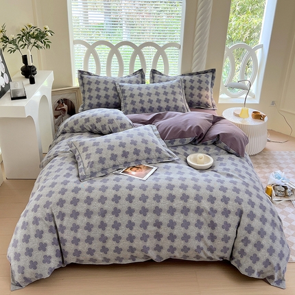 威布斯 2025新款加厚纯棉全棉磨毛三件套四件套 四叶草