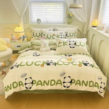 91家纺网 家纺一手货源 找家纺 （总）梦之岛 2024新款高克重小清新印花牛奶绒保暖四件套