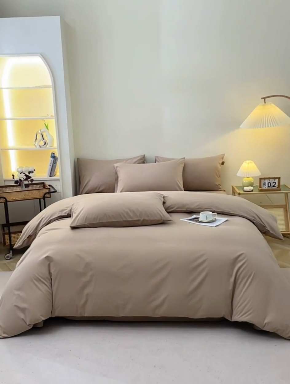 91家纺网 家纺一手货源 找家纺 晶缦家纺 2024新款全棉13376纯色喷气全棉磨毛四件套 暖芸馨-鹿角棕