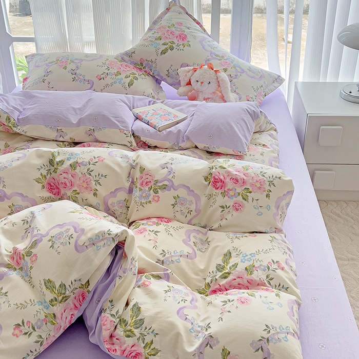 91家纺网 家纺一手货源 找家纺 暖芯优选 204新款直播爆款全棉-ins印花系列四件套纯棉三件套床单床笠 清欢