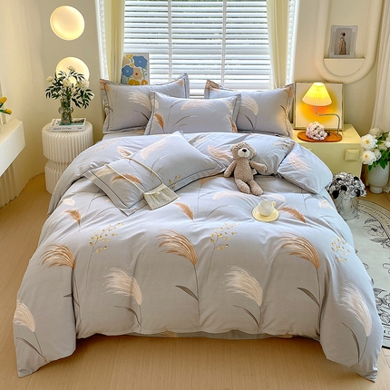 威布斯 2025新款加厚纯棉全棉磨毛三件套四件套 墨雨云间-灰