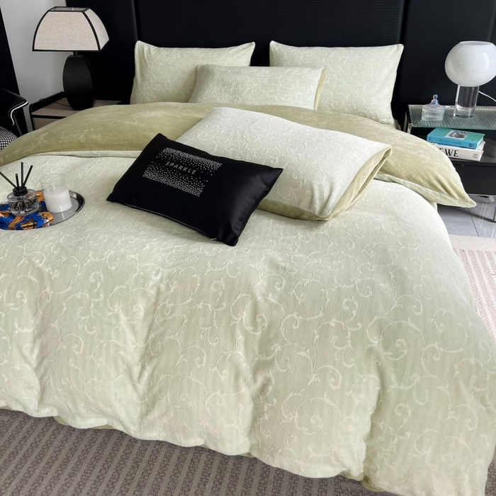 91家纺网 家纺一手货源 找家纺 HL原创 2024新款轻奢风雕花牛奶绒四件套 简欧-绿