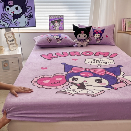 孩子王 2024新款三丽鸥卡通床笠单件床罩冬季加厚牛奶绒床垫保护罩全包床单套 睡梦库洛米
