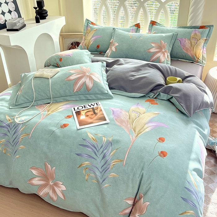 91家纺网 家纺一手货源 找家纺 威布斯 2025新款加厚纯棉全棉磨毛三件套四件套 绿野仙踪-绿灰