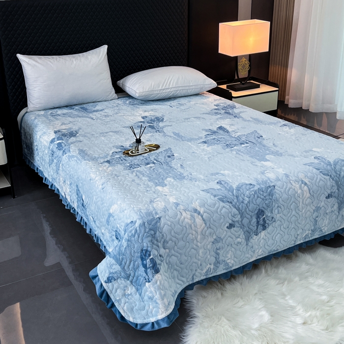 91家纺网 家纺一手货源 找家纺 有品 2025年牛奶绒花边5D跑量款夹棉床盖 国雅