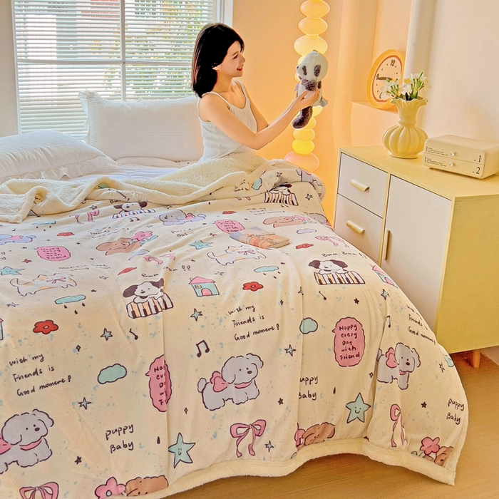 91家纺网 家纺一手货源 找家纺 鑫喜莱家纺 2024新款牛奶绒羊羔绒盖毯毛毯毯子午睡毯 宠物日记