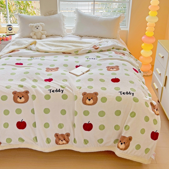 91家纺网 家纺一手货源 找家纺 鑫喜莱家纺 2024新款牛奶绒羊羔绒盖毯毛毯毯子午睡毯 苹果熊