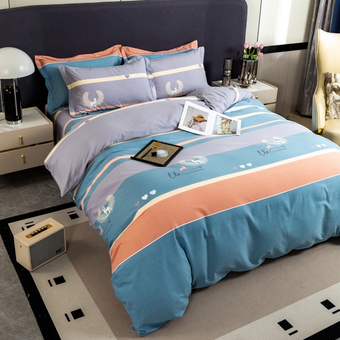 91家纺网 家纺一手货源 找家纺 威布斯 2025新款加厚纯棉全棉磨毛三件套四件套 鹿野仙踪-蓝