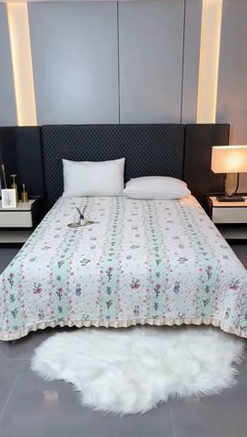 91家纺网 家纺一手货源 找家纺 有品 2025年牛奶绒花边5D跑量款夹棉床盖 花西子