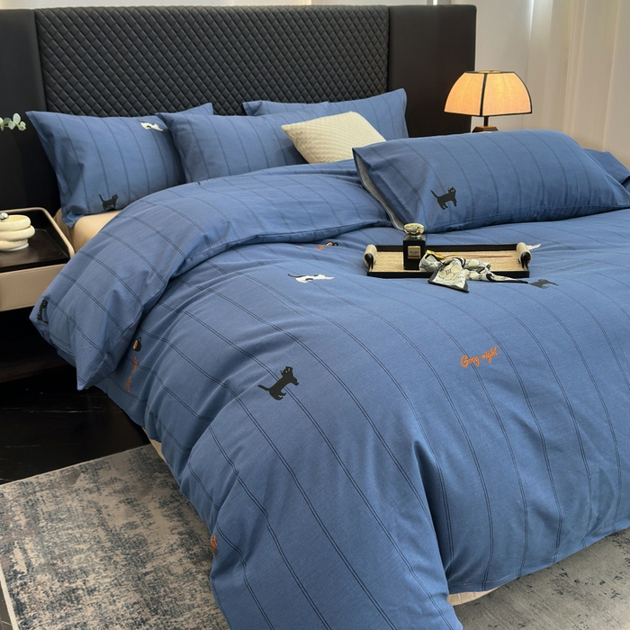 91家纺网 家纺一手货源 找家纺 怡家居 2024新款全棉磨毛印花四件套 蓝猫