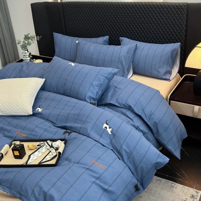 91家纺网 家纺一手货源 找家纺 怡家居 2024新款全棉磨毛印花四件套 蓝猫