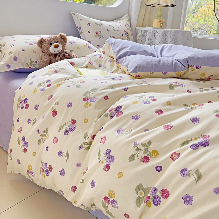 91家纺网 家纺一手货源 找家纺 暖芯优选 204新款直播爆款全棉-ins印花系列四件套纯棉三件套床单床笠 樱桃可可