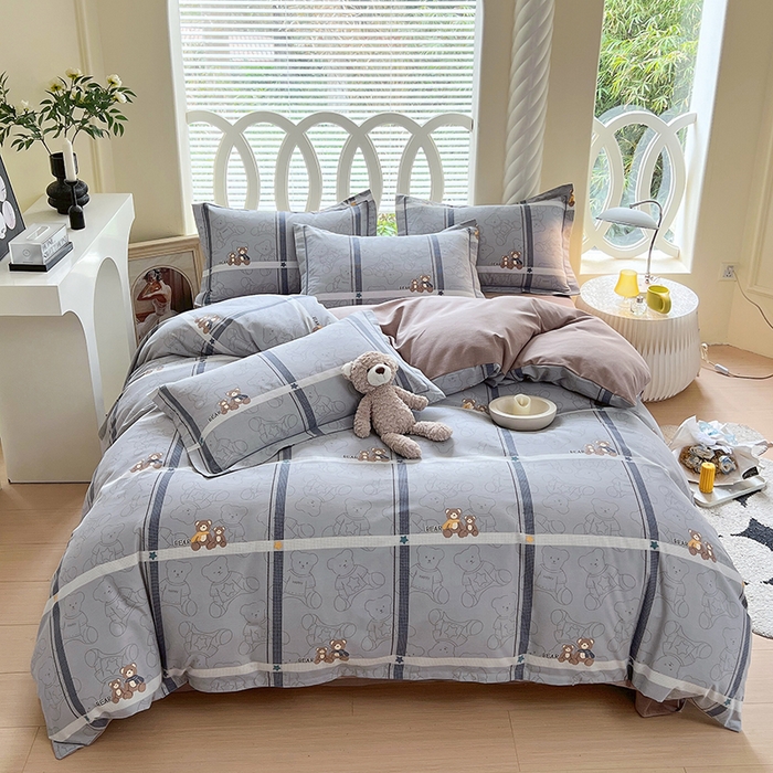 91家纺网 家纺一手货源 找家纺 威布斯 2025新款加厚纯棉全棉磨毛三件套四件套 绅士熊-灰