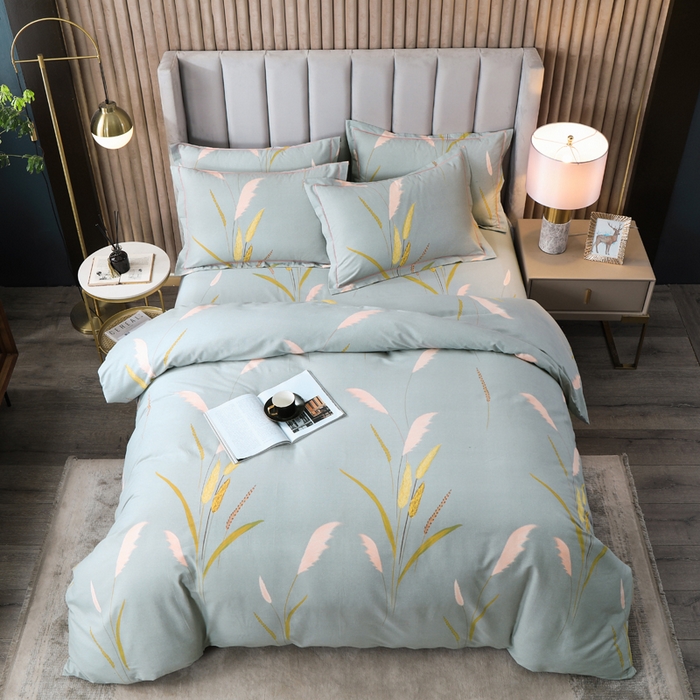 91家纺网 家纺一手货源 找家纺 威布斯 2025新款加厚纯棉全棉磨毛三件套四件套 叶脉私语-灰