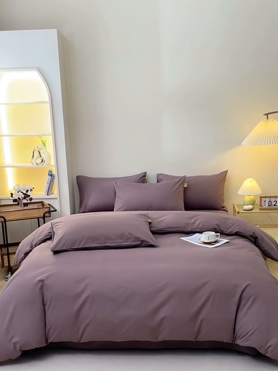 91家纺网 家纺一手货源 找家纺 晶缦家纺 2024新款全棉13376纯色喷气全棉磨毛四件套 暖芸馨-深松棕