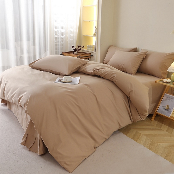 91家纺网 家纺一手货源 找家纺 晶缦家纺 2024新款全棉13376纯色喷气全棉磨毛四件套 暖芸馨-鹿角棕