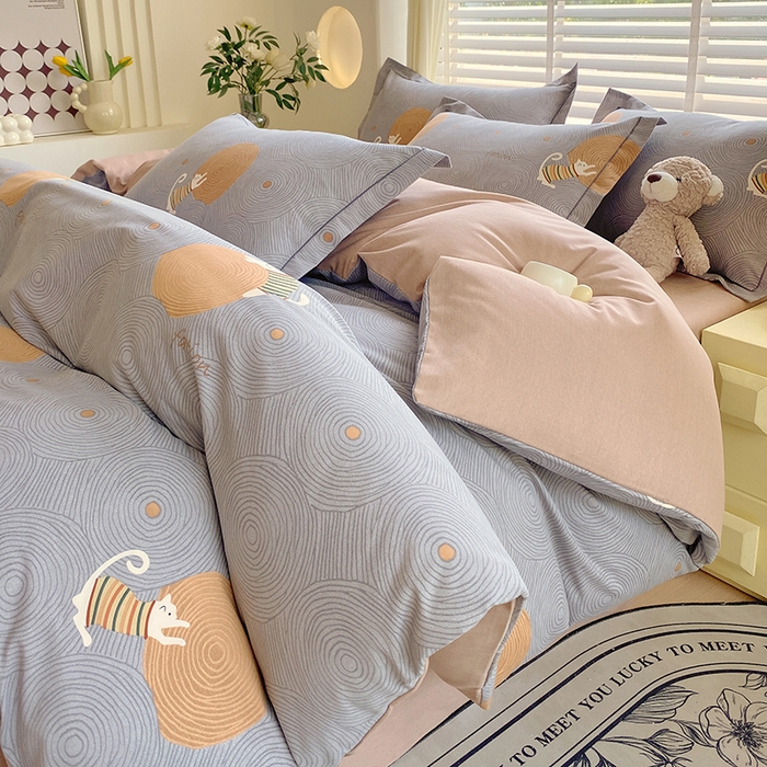 91家纺网 家纺一手货源 找家纺 威布斯 2025新款加厚纯棉全棉磨毛三件套四件套  喵呜-灰