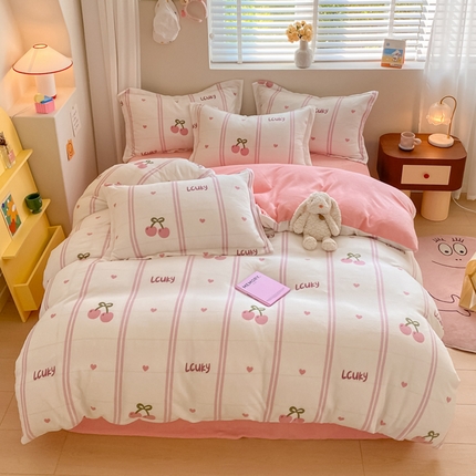 91家纺网 家纺一手货源 找家纺 （总）梦之岛 2024新款高克重小清新印花牛奶绒保暖四件套