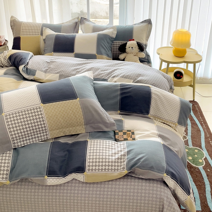 91家纺网 家纺一手货源 找家纺 暖芯优选 204新款直播爆款全棉-ins印花系列四件套纯棉三件套床单床笠 小方阵