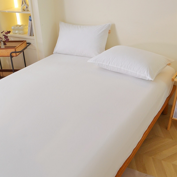 91家纺网 家纺一手货源 找家纺 晶缦家纺 2024新款全棉13376纯色喷气全棉磨毛单品床笠 暖芸馨-本白色